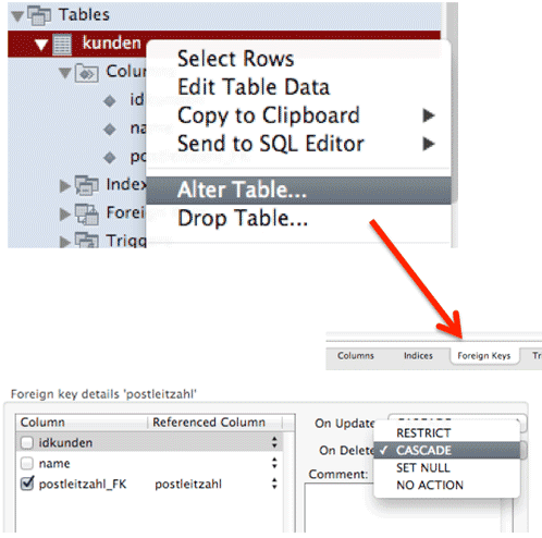 In MySQL-Workbench Änderungsweitergaben einstellen