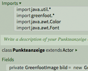 Screenshot Greenfoot 3: Klasse Font importieren