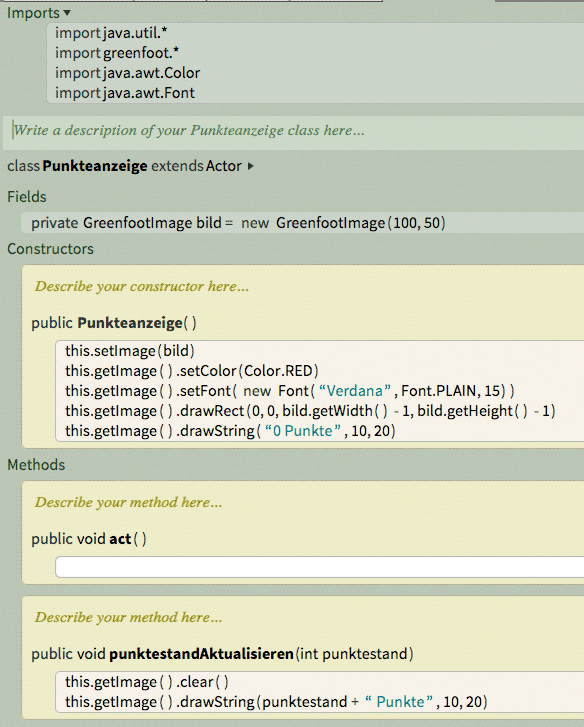 Klasse Punkteanzeige in Greenfoot 3