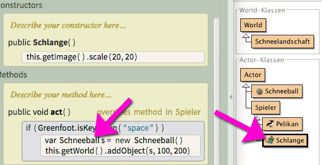 Screenshot: Greenfoot-3-Objekte in einer Weltklasse erzeugen