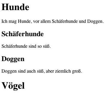HTML-Überschriften, Beispiel (Screenshot)