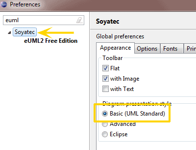 Einstellungen eUML2 in eclipse